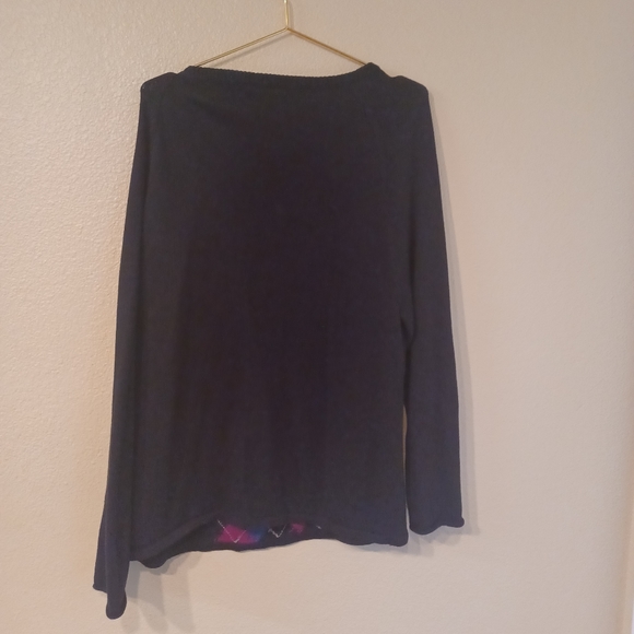 Vtg Tommy Hilfiger Women 2XL Black Knit Argyle Crewneck Sweater Side Button Up - Picture 9 of 10